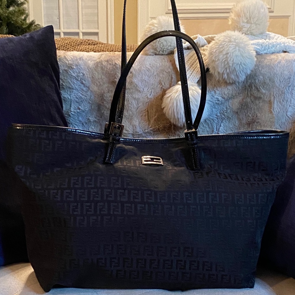 Fendi zucchino zucca soft canvas roll tote Black